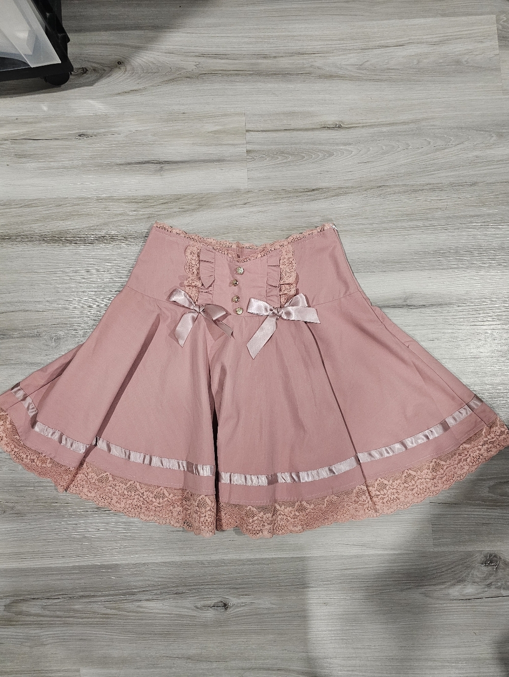 ROMWE Pink Lace-Trim Circle Skirt with Satin Bows